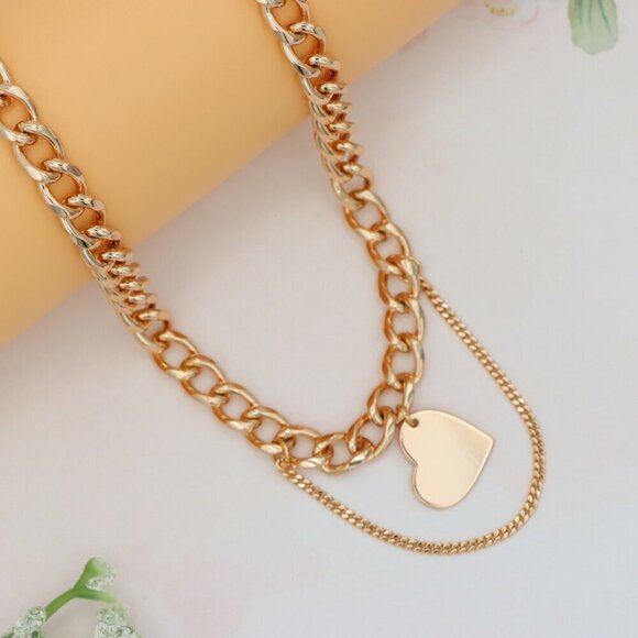 Chunky Heart Pendant Rose Gold Necklace, XPNL0254 - Picture 9 of 12